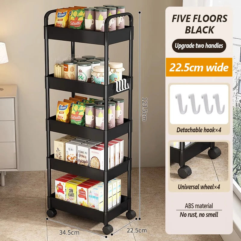 Household Trolley Kitchen Multi-Layer Floor Standing Storage Rack Bathroom Movable Storage Rack Living Room Snack Cart