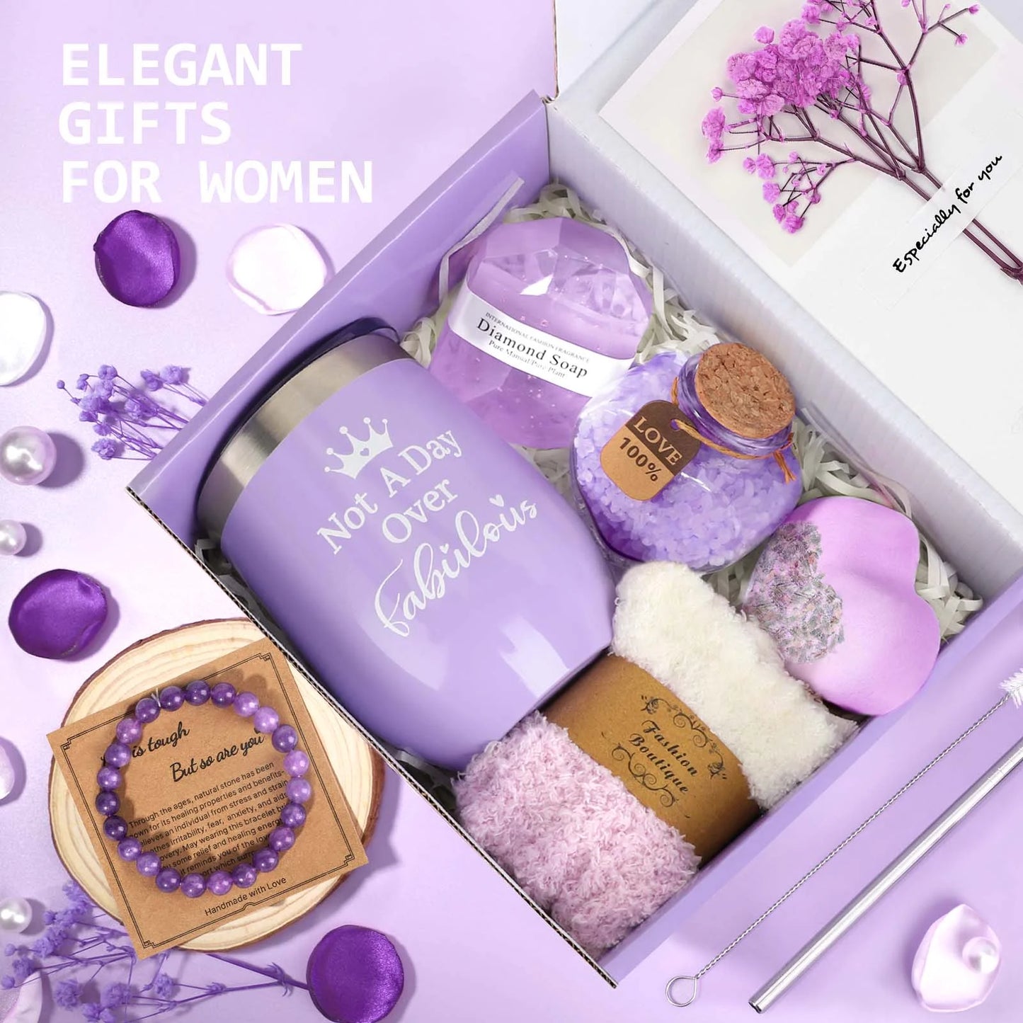 Mothers Day Gift Baskets for Women under 20, 10 Pack Spa Bath Gift Sets, Bath and Body Baskets Set Holiday Gifts for Mom, Purple