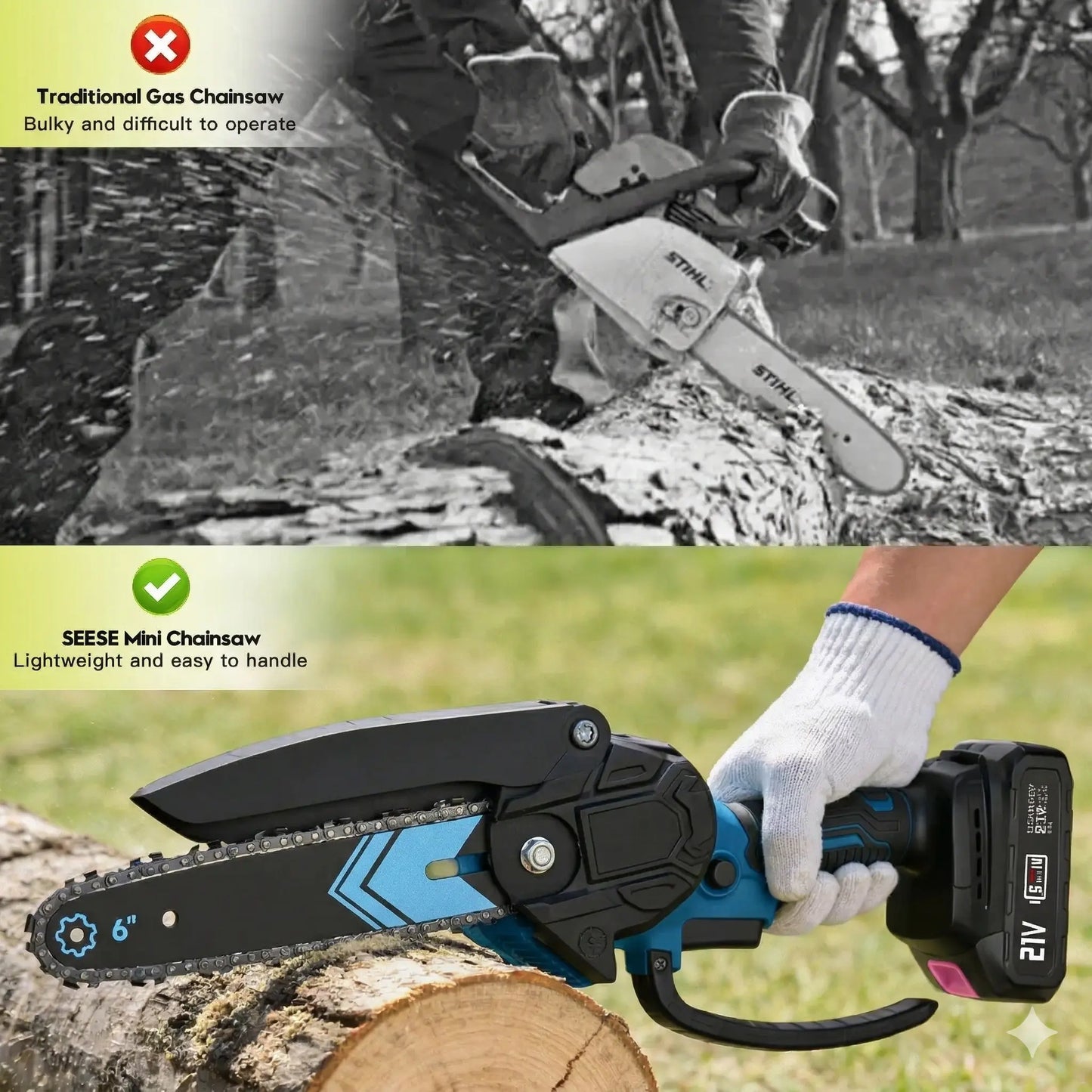 Mini Chainsaw,Portable Electric Cordless Chainsaw,Battery Powered,Small Power Handheld Chain Saws Pruning Shears for Tree Branches,Gifts for Men Women(2 Batteries&2 Chains)