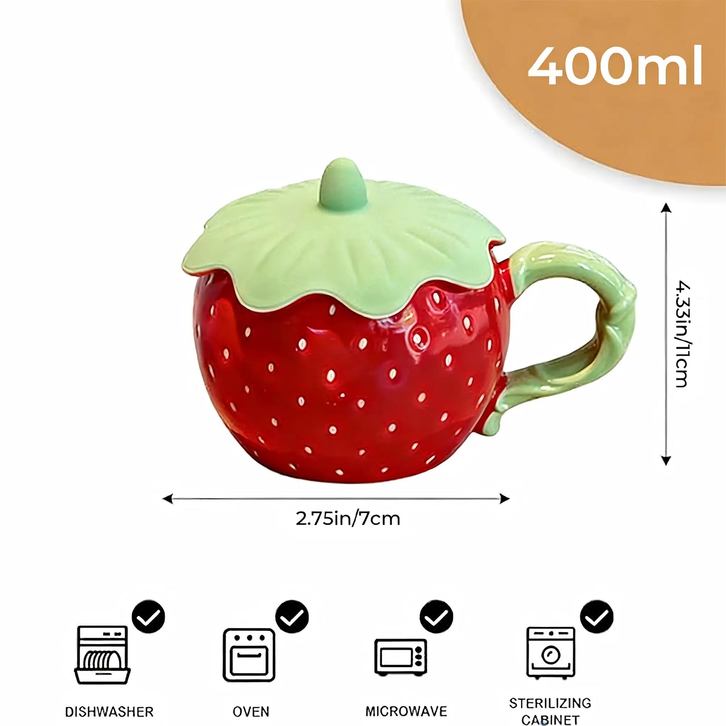UFORU Cute and Creative Ceramic Mug Set, Strawberry/Watermelon/Coconut/Panda Coffee Cup with Lid/Straw/Spoon, Ceramic Cup Home, Microwave Dishwasher for Office Use, Instagram Style Cute Girl Gift