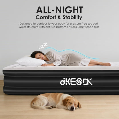 Air Mattress Queen with Built in Pump,Comfortable Waterproof Flocked Surface Inflatable Mattress for Temporary Family Stays and Travel,16-Inch Blow up Mattress Inflates in 3 Minutes