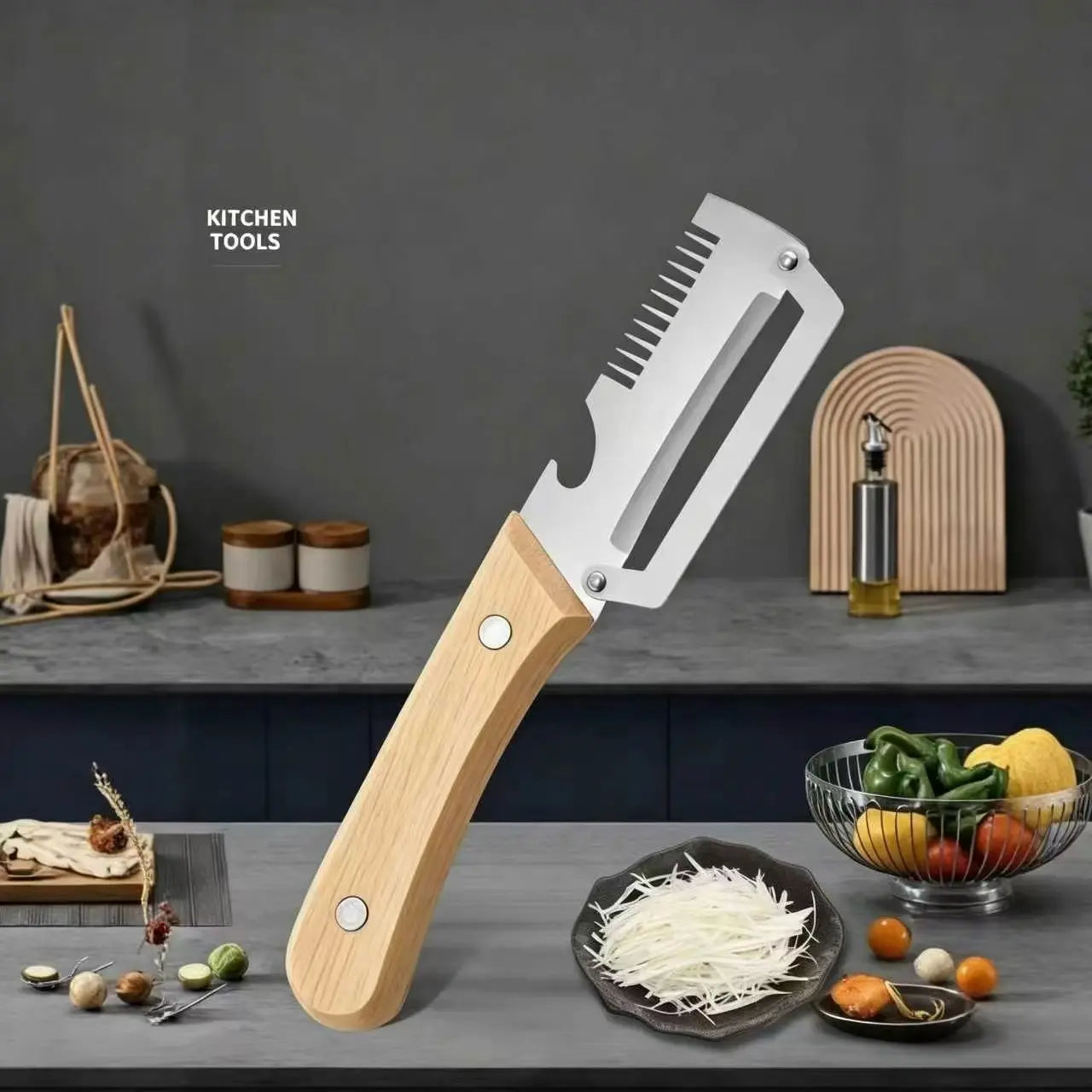 Multi-Functional Vegetable Peeler for Kitchen, Ultra-Sharp Stainless Steel Blade with Wooden Handle and Bottle Opener, for Vegetables or Fruits That Need to Be Peeled (2 Pcs)