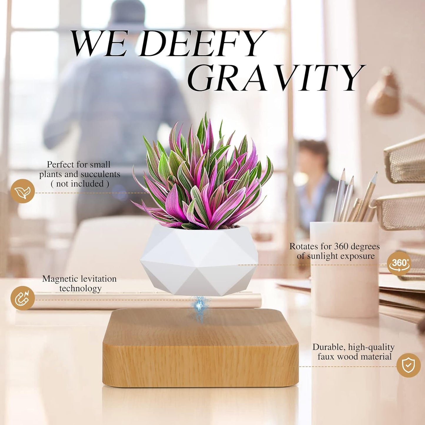 Levitating Air Bonsai Pot, Cool Stuff,Rotation Flower Pot Planters, Potted Plant Home Desk Decor in Flower Pots & Planters from Home & Garden on (Light Color)