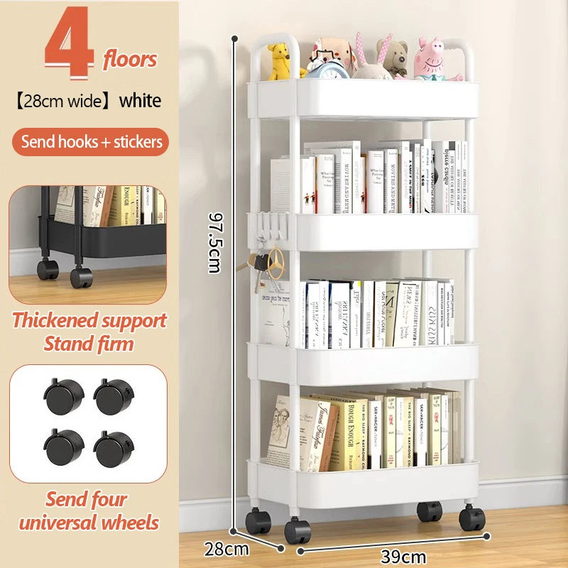 Household Trolley Kitchen Multi-Layer Floor Standing Storage Rack Bathroom Movable Storage Rack Living Room Snack Cart
