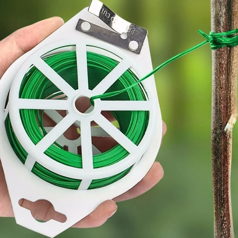 Garden Plants Strapping Iron Wire Garden Plant Tie with Cutter Plant Flower Vine Climbing Support Cable String Garden Wrap Tool