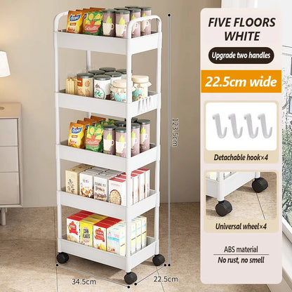 Household Trolley Kitchen Multi-Layer Floor Standing Storage Rack Bathroom Movable Storage Rack Living Room Snack Cart