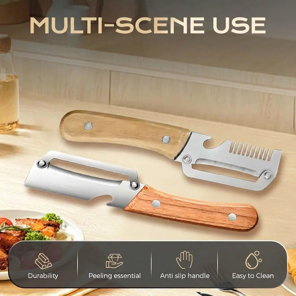 Multi-Functional Vegetable Peeler for Kitchen, Ultra-Sharp Stainless Steel Blade with Wooden Handle and Bottle Opener, for Vegetables or Fruits That Need to Be Peeled (2 Pcs)