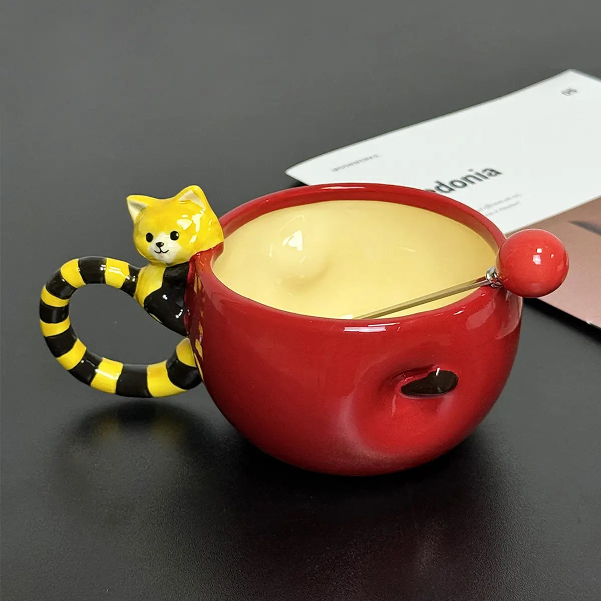 UFORU Cute and Creative Ceramic Mug Set, Strawberry/Watermelon/Coconut/Panda Coffee Cup with Lid/Straw/Spoon, Ceramic Cup Home, Microwave Dishwasher for Office Use, Instagram Style Cute Girl Gift