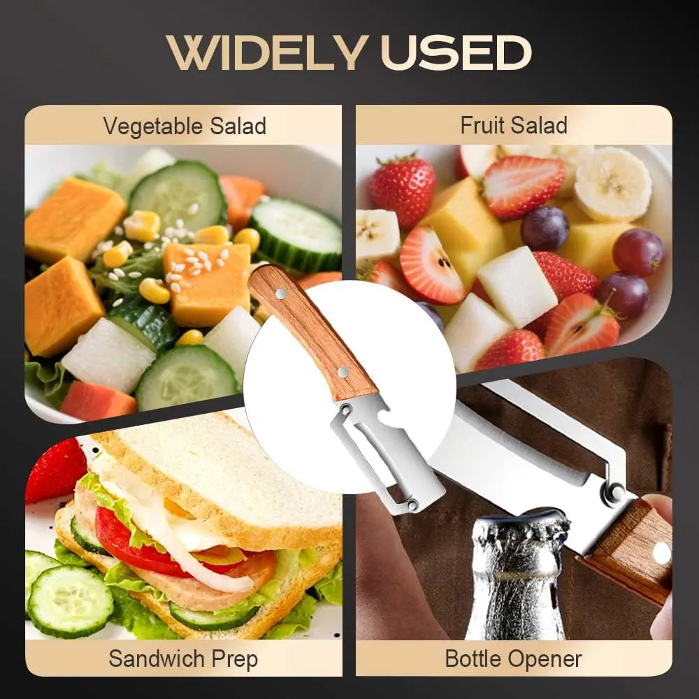 Multi-Functional Vegetable Peeler for Kitchen, Ultra-Sharp Stainless Steel Blade with Wooden Handle and Bottle Opener, for Vegetables or Fruits That Need to Be Peeled (2 Pcs)