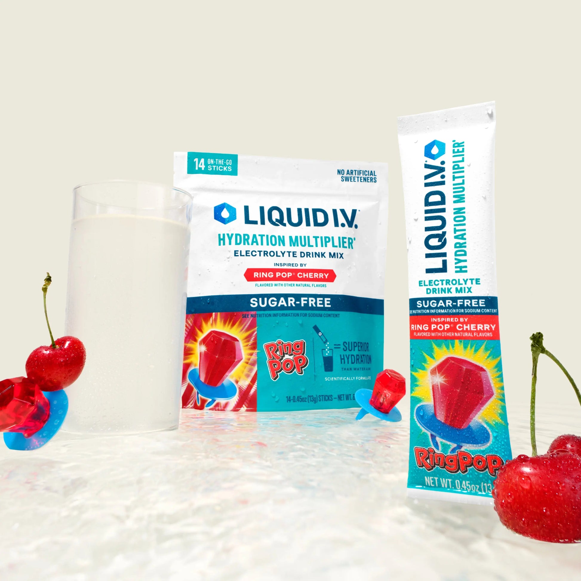 Liquid I.V. Sugar-Free Hydration Multiplier - Ring Pop Cherry - Hydration Powder Packets | Electrolyte Powder Drink Mix | Convenient Single-Serving Sticks | 8 Vitamins & Nutrients | 1 Pack (14 Servings)