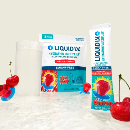 Liquid I.V. Sugar-Free Hydration Multiplier - Ring Pop Cherry - Hydration Powder Packets | Electrolyte Powder Drink Mix | Convenient Single-Serving Sticks | 8 Vitamins & Nutrients | 1 Pack (14 Servings)