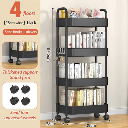 Household Trolley Kitchen Multi-Layer Floor Standing Storage Rack Bathroom Movable Storage Rack Living Room Snack Cart
