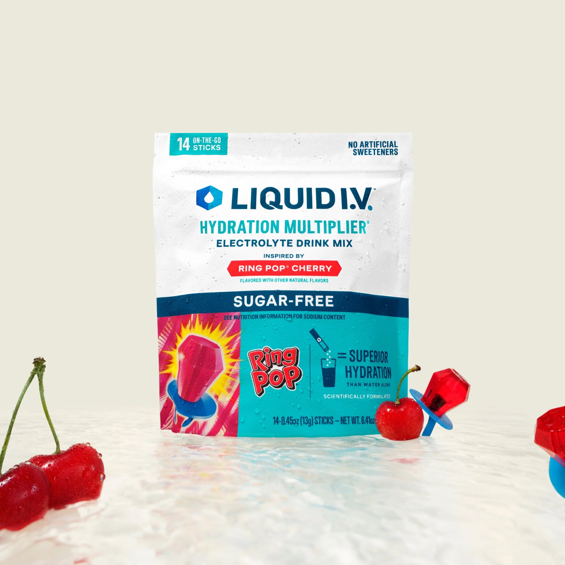 Liquid I.V. Sugar-Free Hydration Multiplier - Ring Pop Cherry - Hydration Powder Packets | Electrolyte Powder Drink Mix | Convenient Single-Serving Sticks | 8 Vitamins & Nutrients | 1 Pack (14 Servings)