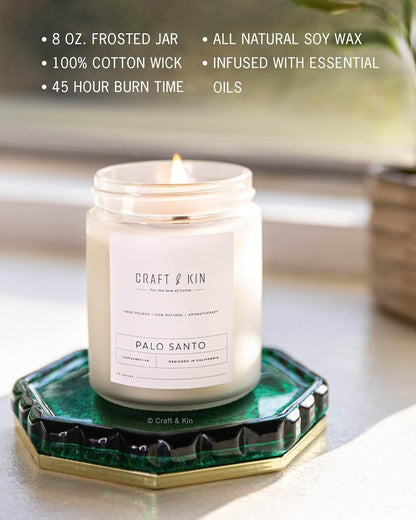 Palo Santo Scented Candle | 8 Oz 45 Hour Long Lasting | Classic Soy Woodwick Winter Candles | Made with Natural Soy | Holiday Candles Gifts for Men and Women