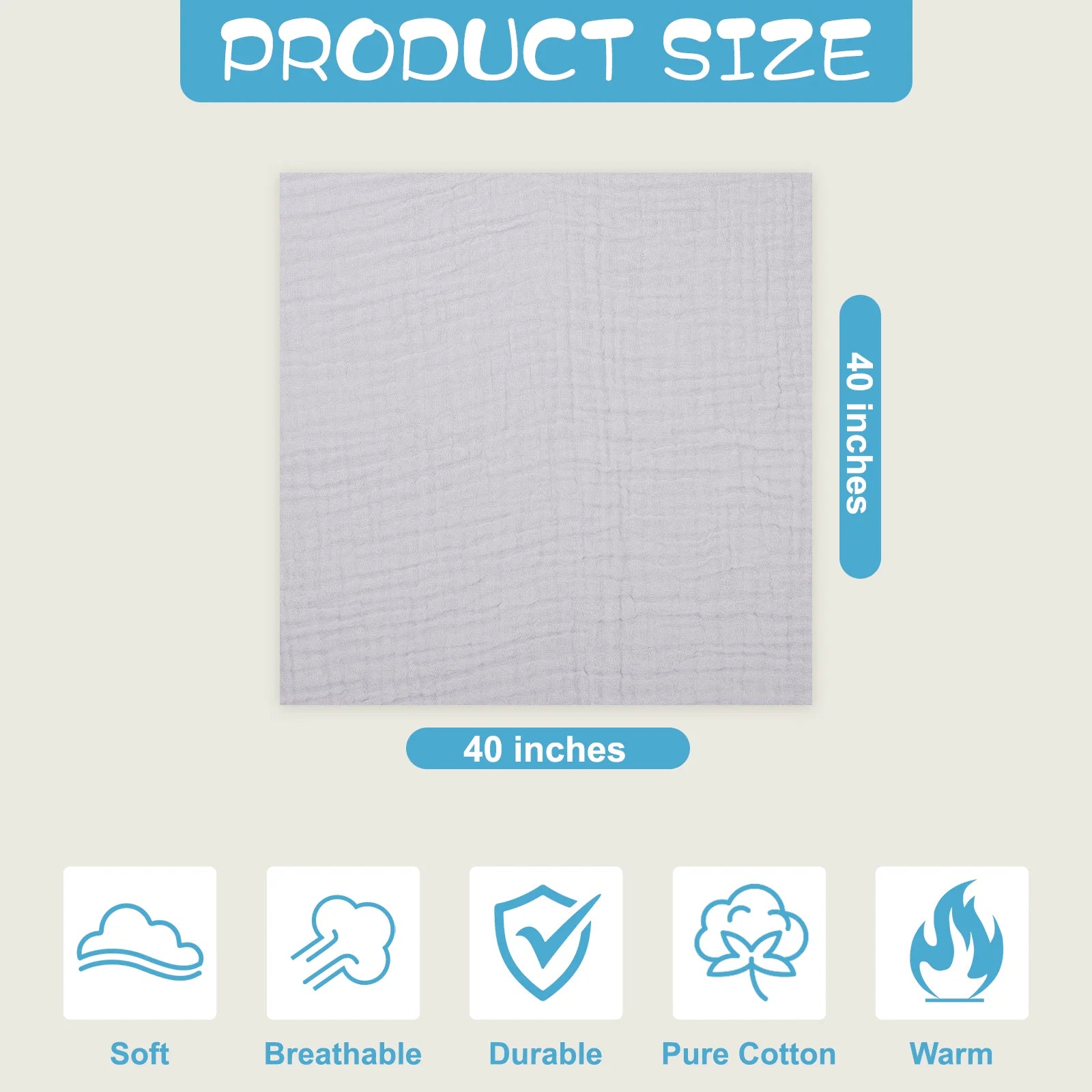 Muslin Baby Bath Towel Soft Muslin Cotton Baby Towel Absorbent 3 Pack 40" X 40" (Grey)