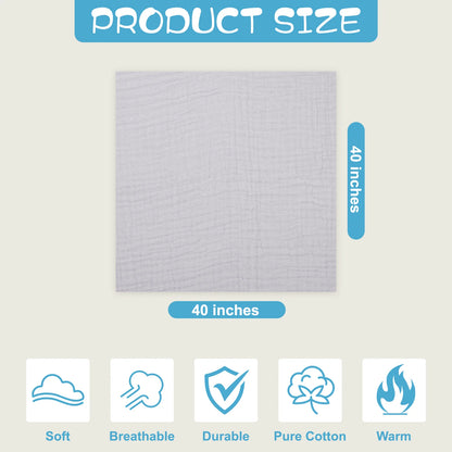 Muslin Baby Bath Towel Soft Muslin Cotton Baby Towel Absorbent 3 Pack 40" X 40" (Grey)