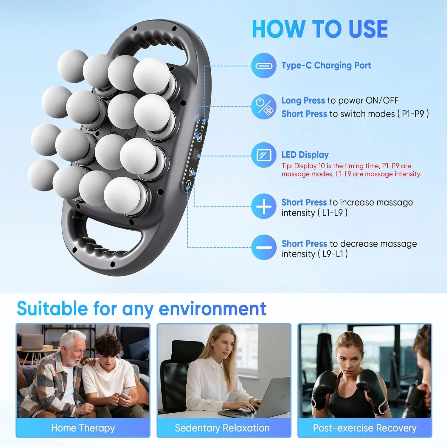 Nexpowx 16-Head Deep Tissue Massage Gun for Full-Body Muscle Relief, High-Power Percussion Massager with Adjustable Speeds, Portable Pain Relief Device for Athletes, Fitness Recovery & Home Relaxation Handle Sensitive, Asmr Head Massager