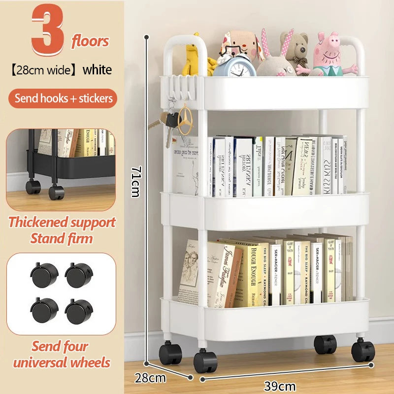 Household Trolley Kitchen Multi-Layer Floor Standing Storage Rack Bathroom Movable Storage Rack Living Room Snack Cart