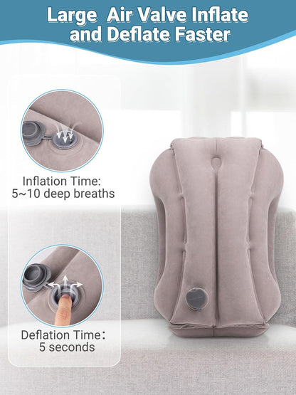 Inflatable Travel Pillow for Airplane Comfortable Sleeping to Relieve Neck and Shoulder Pain, Support Head Inflatable Pillow for Long Flights, Used for Airplanes, Cars, Trains, Office (Grey)