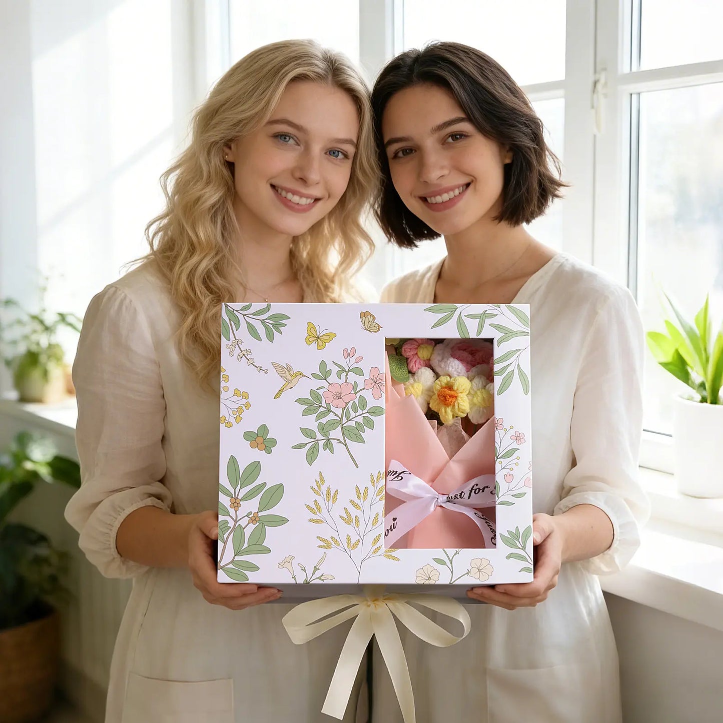 Mayicivo Mother'S Day Gifts for Women Mom Friend Sister, Unique Birthday Gifts for Women Girlfriend Wife Daughter, Christmas Candles Hummingbird Rotating Scented Candles Set for Woman with Crochet Flower Bouquet