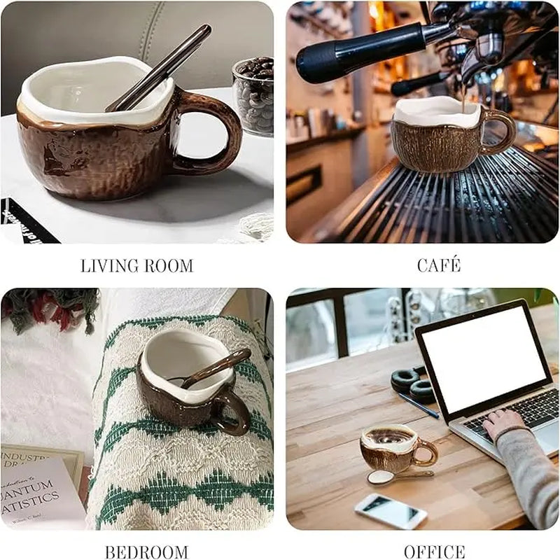 UFORU Cute and Creative Ceramic Mug Set, Strawberry/Watermelon/Coconut/Panda Coffee Cup with Lid/Straw/Spoon, Ceramic Cup Home, Microwave Dishwasher for Office Use, Instagram Style Cute Girl Gift