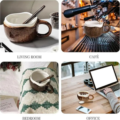 UFORU Cute and Creative Ceramic Mug Set, Strawberry/Watermelon/Coconut/Panda Coffee Cup with Lid/Straw/Spoon, Ceramic Cup Home, Microwave Dishwasher for Office Use, Instagram Style Cute Girl Gift