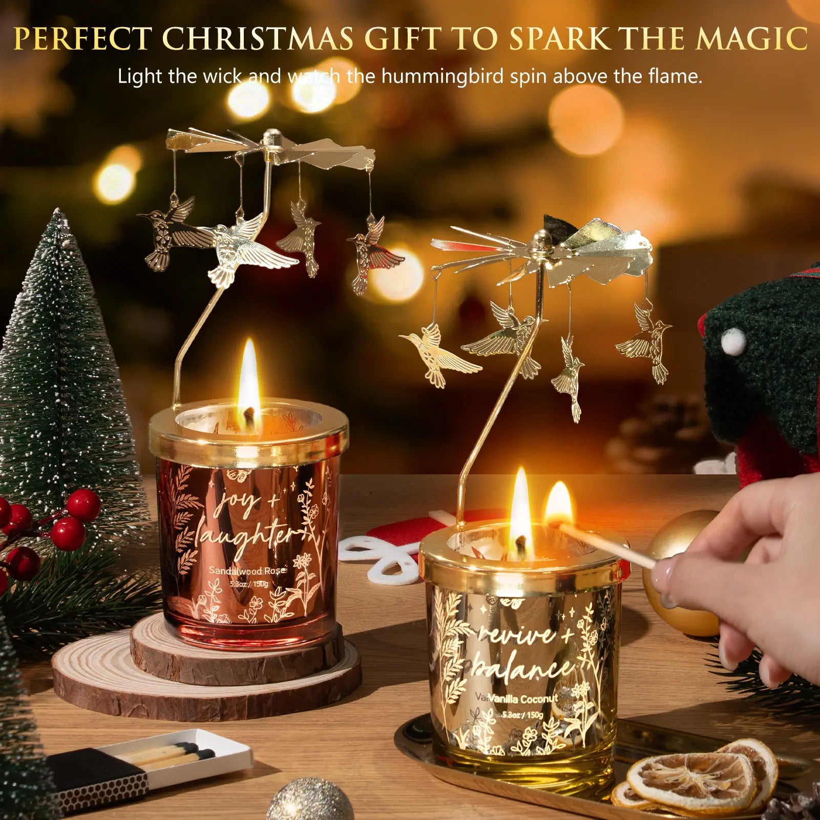 Mayicivo Mother'S Day Gifts for Women Mom Friend Sister, Unique Birthday Gifts for Women Girlfriend Wife Daughter, Christmas Candles Hummingbird Rotating Scented Candles Set for Woman with Crochet Flower Bouquet