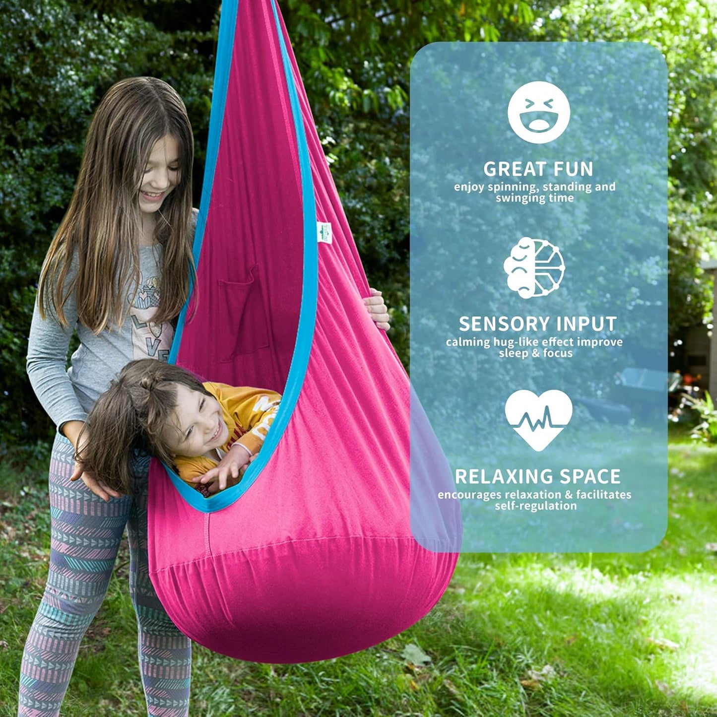 Kids Pod Swing Seat, Cotton Child Hammock Swing Chair, Sensory Swing for Indoor and Outdoor Use, Pink and Blue