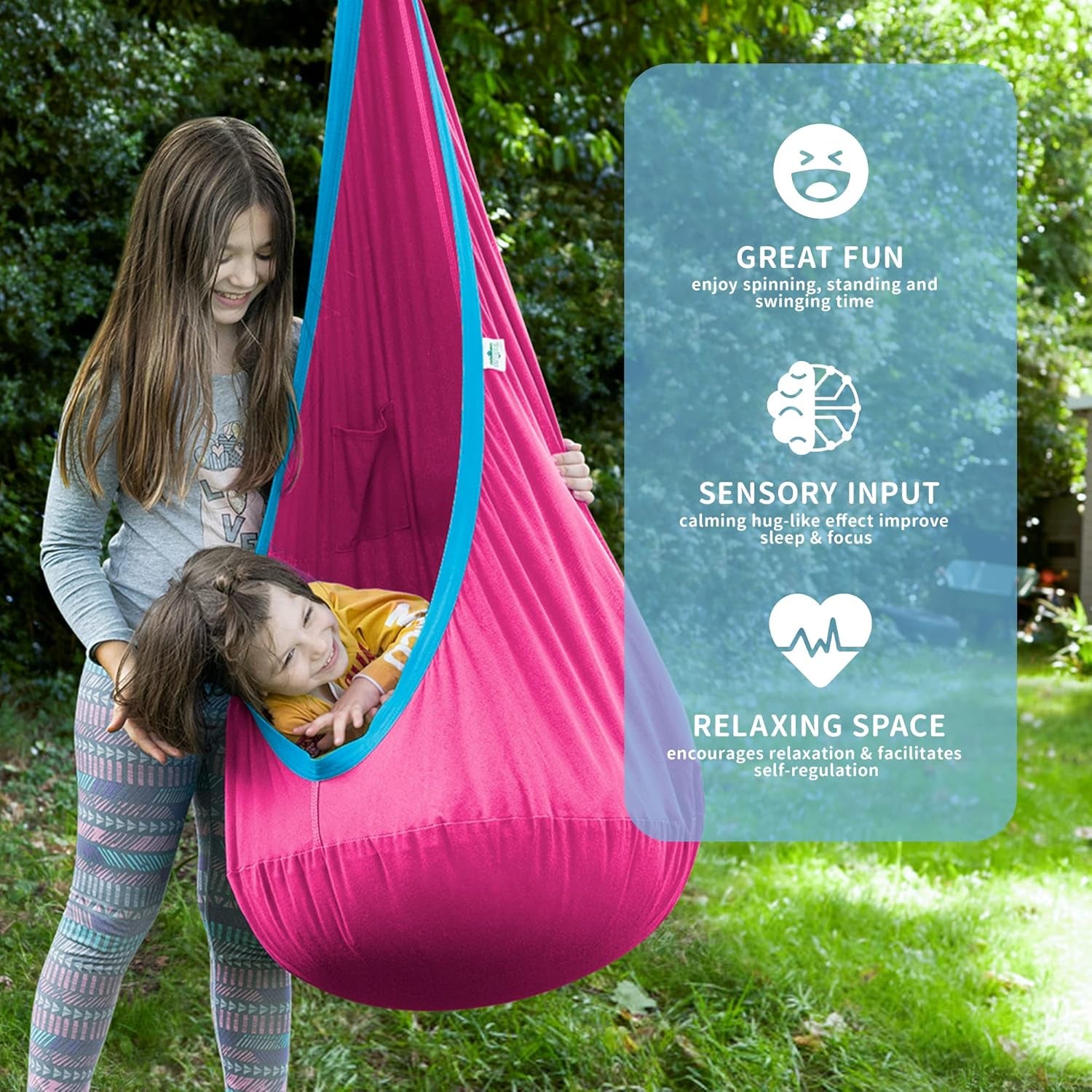 Kids Pod Swing Seat, Cotton Child Hammock Swing Chair, Sensory Swing for Indoor and Outdoor Use, Pink and Blue