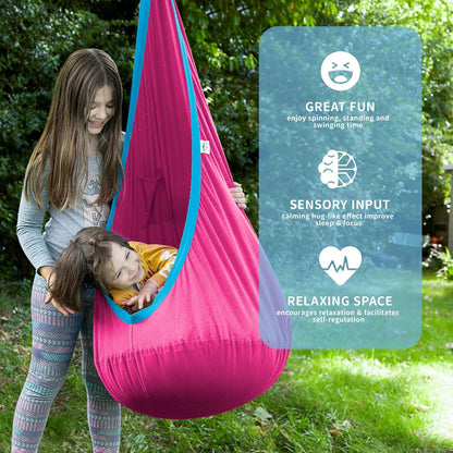 Kids Pod Swing Seat, Cotton Child Hammock Swing Chair, Sensory Swing for Indoor and Outdoor Use, Pink and Blue