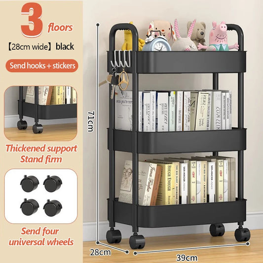 Household Trolley Kitchen Multi-Layer Floor Standing Storage Rack Bathroom Movable Storage Rack Living Room Snack Cart