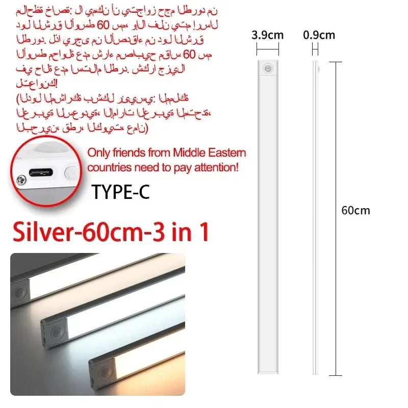 10-60Cm LED under Cabinet Lights Wireless Motion Sensor Night Light Ultra Thin Light for Kitchen Bedroom Closet Cabinet Lighting