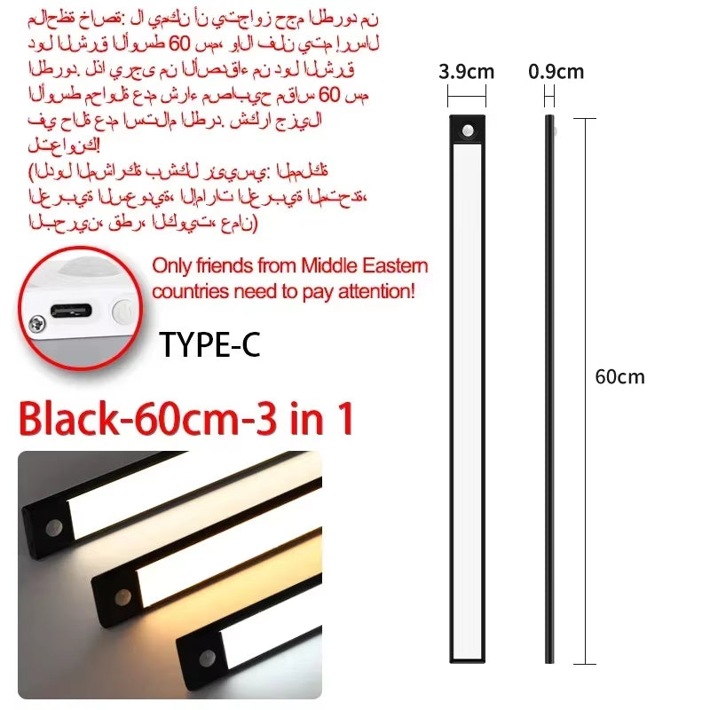 10-60Cm LED under Cabinet Lights Wireless Motion Sensor Night Light Ultra Thin Light for Kitchen Bedroom Closet Cabinet Lighting