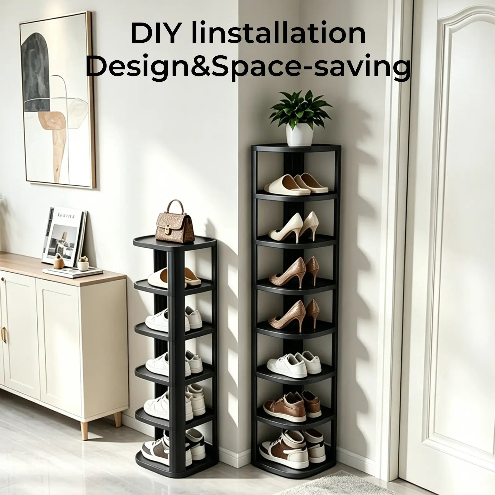 UFORU Corner Shoe Rack Stackable Shoe Rack Organizer for Entryway Closet Corner, Free Standing Shoe Rack Shelf, Saving, Curved, off White