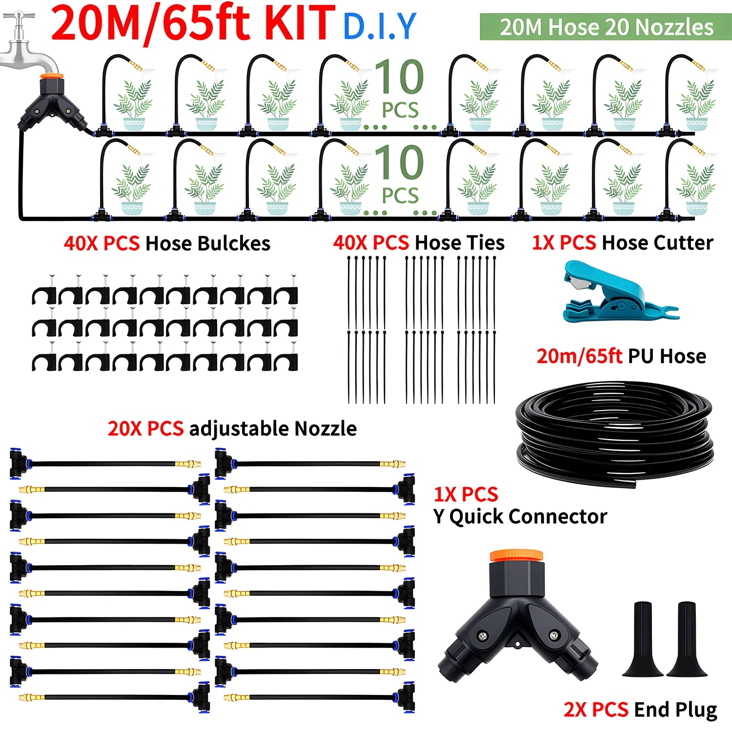 DIY Free Bending Universal Spray Kit for Greenhouse Garden Flowers Plant Watering Irrigation Patio Misting Cooling System