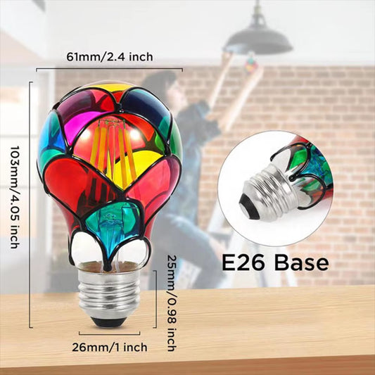Stained Glass Light Bulb E26 Base 6W LED Vintage Edison Bulb Colorful Lighting for Home Garden Balcony Bar Cafe Restaurant Decor