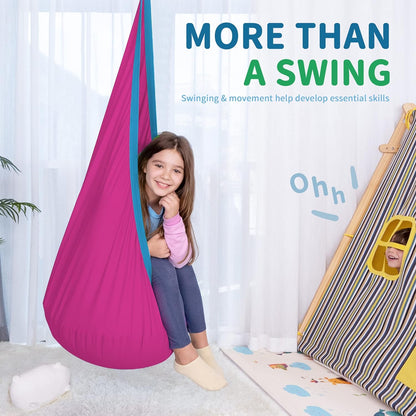 Kids Pod Swing Seat, Cotton Child Hammock Swing Chair, Sensory Swing for Indoor and Outdoor Use, Pink and Blue