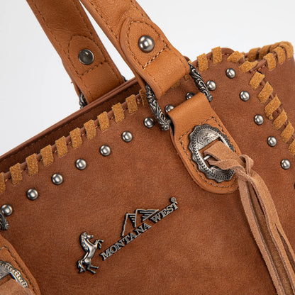 Montana West Western Small Tote Bag for Women Designer Leather Tassel Top Handle Handbags