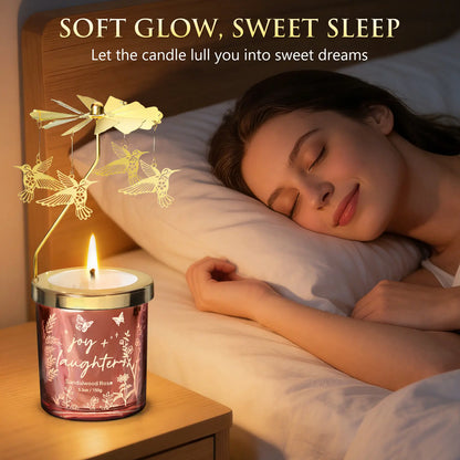 Mayicivo Mother'S Day Gifts for Women Mom Friend Sister, Unique Birthday Gifts for Women Girlfriend Wife Daughter, Christmas Candles Hummingbird Rotating Scented Candles Set for Woman with Crochet Flower Bouquet